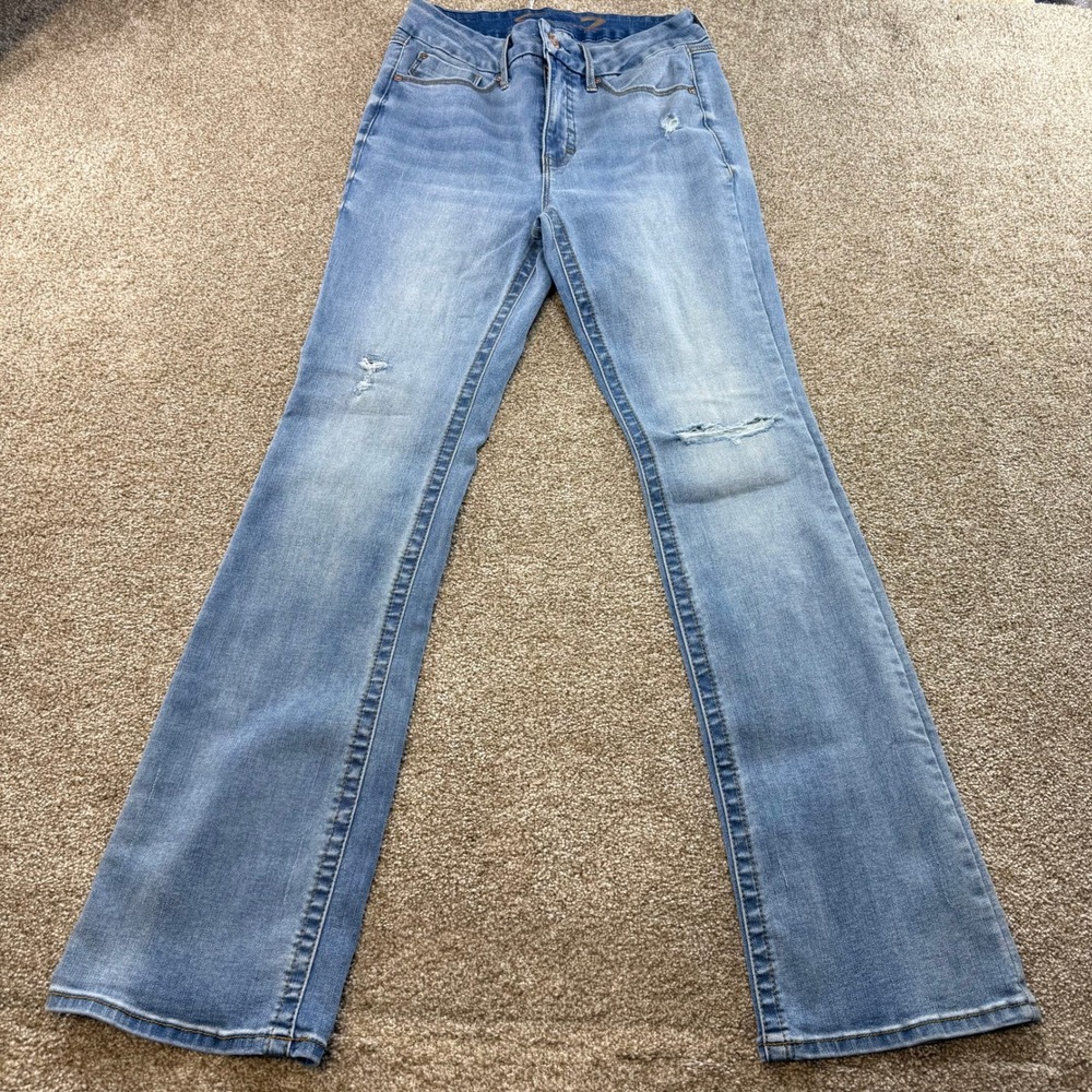 Seven7 Tummyles High Rise Slim Distressed Blue Jeans Womens 6 Stretch Light Wash